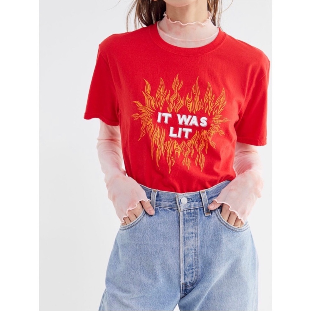 Urban Outfitters UO It Was Lit Flame Tee cotton flames fire S
